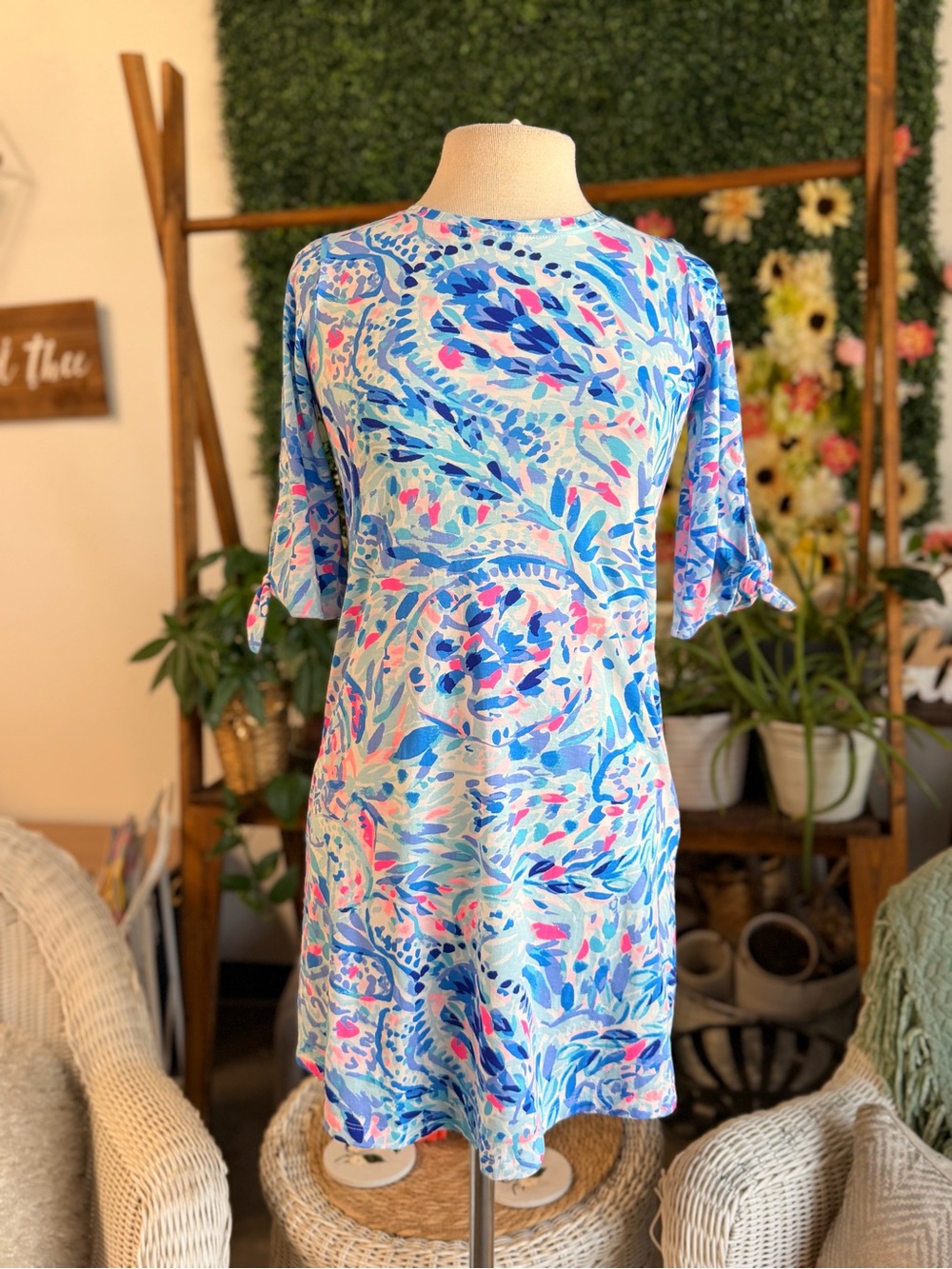 Lilly Pulitzer Blue, Pink and White Printed Midi Dress